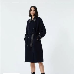 Kooples navy blue wool and lambskin trench